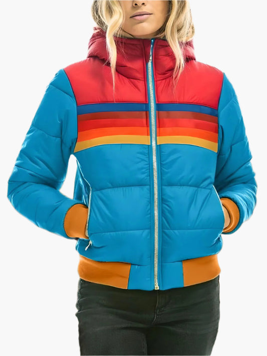 Women's Retro Puffer Jacket with Hood – Vintage Style Winter Outerwear
