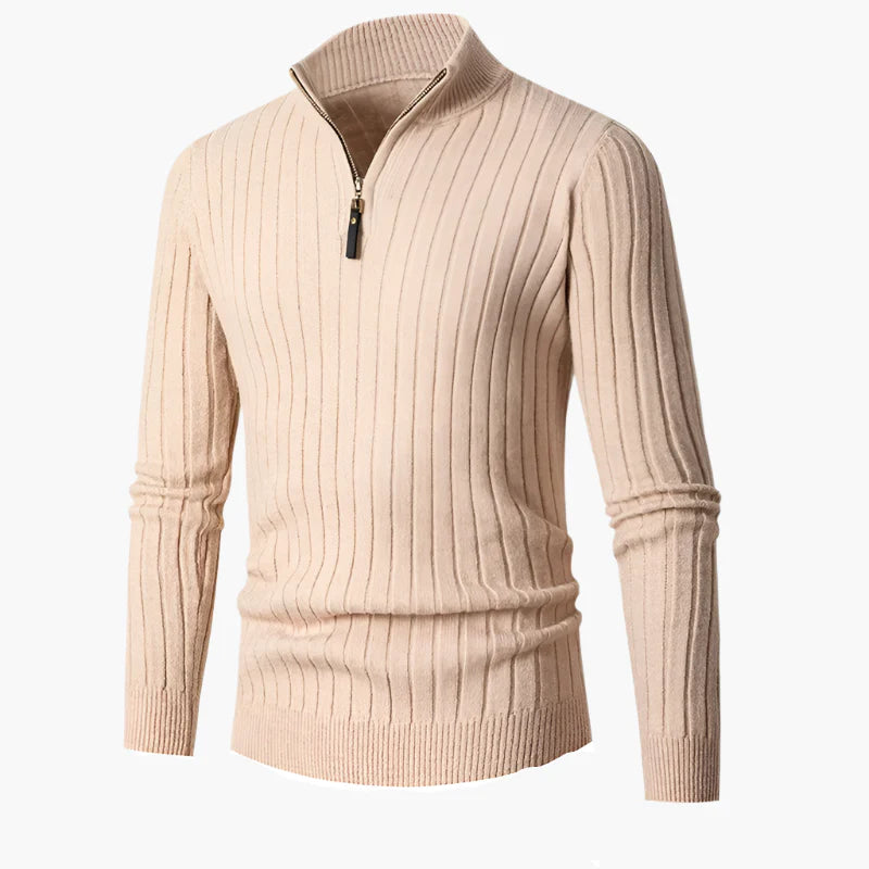 Men's Ribbed Knit Quarter-Zip Pullover Sweater with Stand Collar – Classic Versatile Style for Everyday and Office Wear