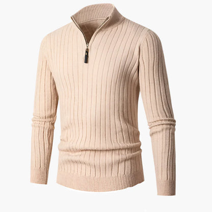 Men's Ribbed Knit Quarter-Zip Pullover Sweater with Stand Collar – Classic Versatile Style for Everyday and Office Wear