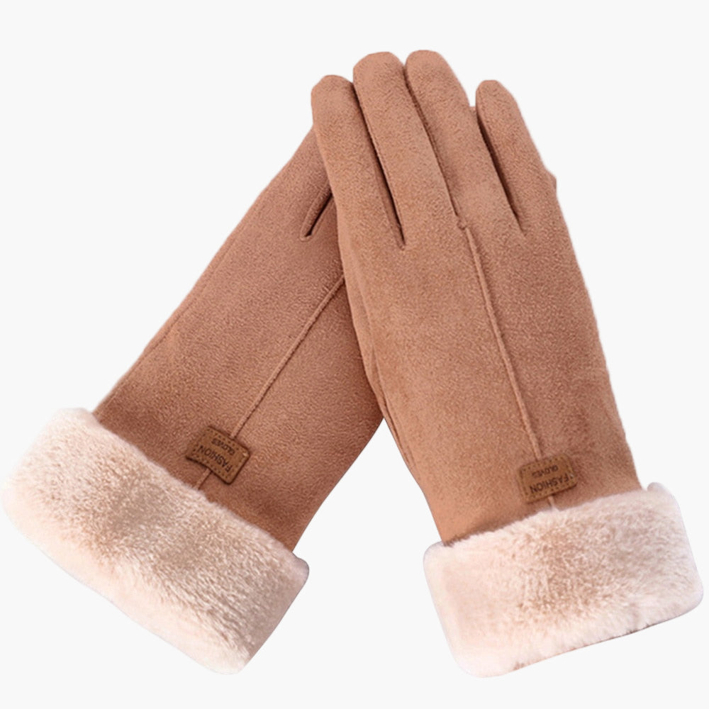 Women's Furry Winter Gloves with Touchscreen Function and Waterproof Design - Elegant Warm Outdoor Style