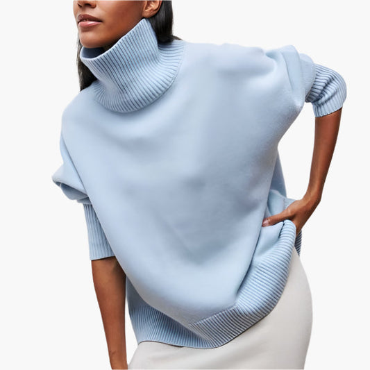 Women's Elegant Oversized Turtleneck Sweater with Voluminous Sleeves – Modern Style for Versatile Wear