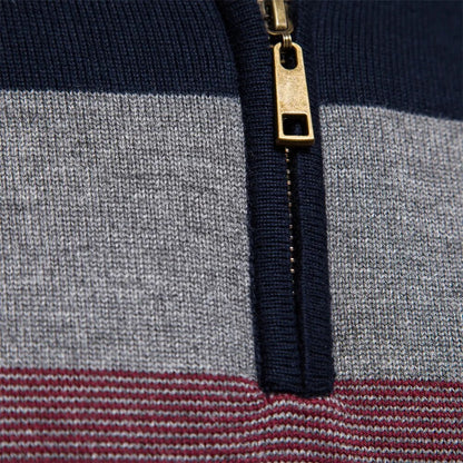Men's Quarter-Zip Striped Sweater – Modern Slim Fit Pullover for Office, Casual, and Special Occasions