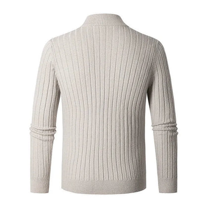 Men's Ribbed Knit Quarter-Zip Pullover Sweater with Stand Collar – Classic Versatile Style for Everyday and Office Wear