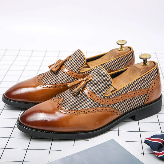 Men's Classic Vintage Brogue Tassel Loafers Elegant Dress Shoes