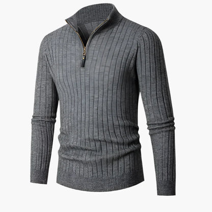 Men's Ribbed Knit Quarter-Zip Pullover Sweater with Stand Collar – Classic Versatile Style for Everyday and Office Wear