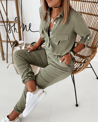 Women's Utility Jumpsuit with Pockets and Elastic Waist - Modern Casual Style