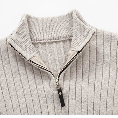Men's Ribbed Knit Quarter-Zip Pullover Sweater with Stand Collar – Classic Versatile Style for Everyday and Office Wear