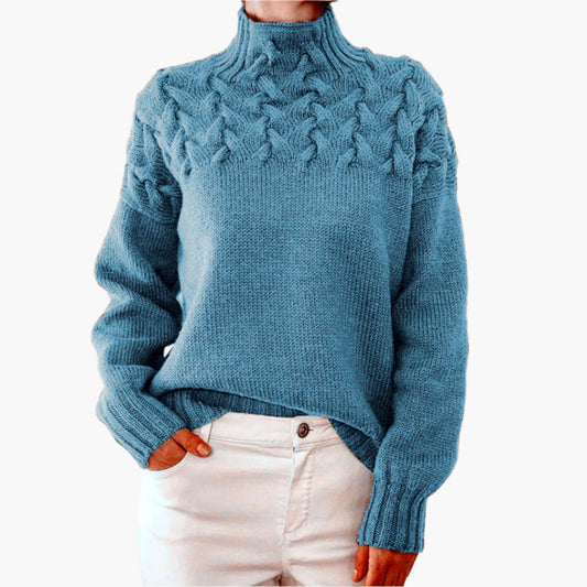 Women's Chunky Knit Turtleneck Sweater with Cable Pattern – Casual Winter Pullover