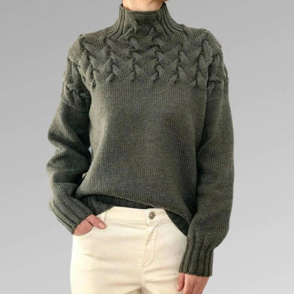 Women's Chunky Knit Turtleneck Sweater with Cable Pattern – Casual Winter Pullover