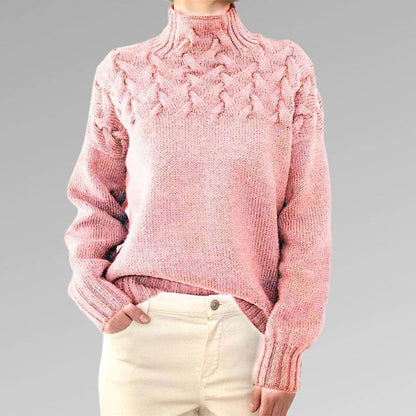 Women's Chunky Knit Turtleneck Sweater with Cable Pattern – Casual Winter Pullover