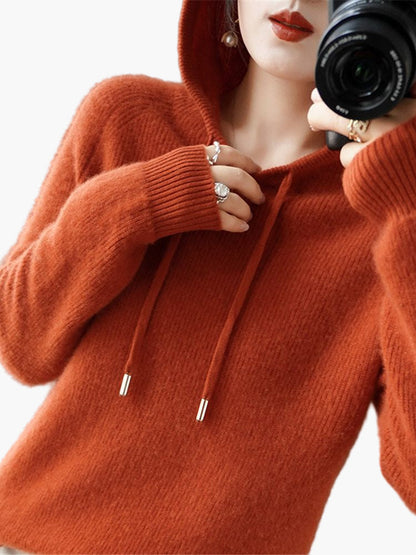 Women's Classic Ribbed Knit Hoodie Pullover – Casual and Office Wear