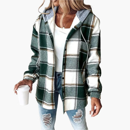 Women's Plaid Hooded Casual Button-Up Jacket - Trendy Layered Street Style