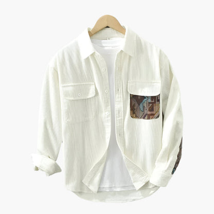 Men's Vintage Casual Overshirt with Patterned Chest Pocket – Urban Relaxed Fit