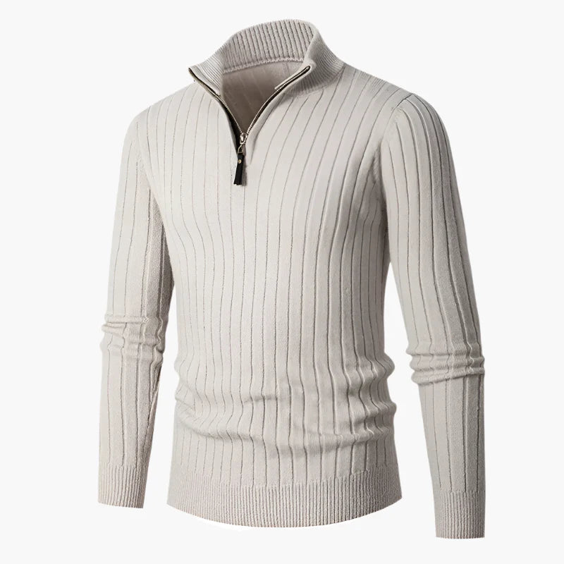 Men's Ribbed Knit Quarter-Zip Pullover Sweater with Stand Collar – Classic Versatile Style for Everyday and Office Wear