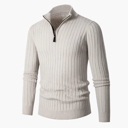 Men's Ribbed Knit Quarter-Zip Pullover Sweater with Stand Collar – Classic Versatile Style for Everyday and Office Wear