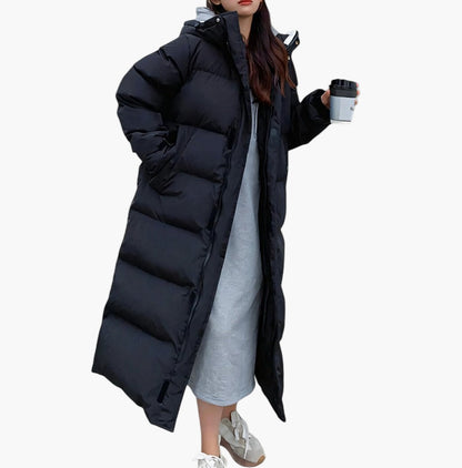 Women's Long Puffer Winter Coat Hooded Warm Elegant Outdoor Parka