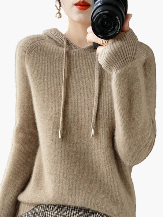 Women's Classic Ribbed Knit Hoodie Pullover – Casual and Office Wear