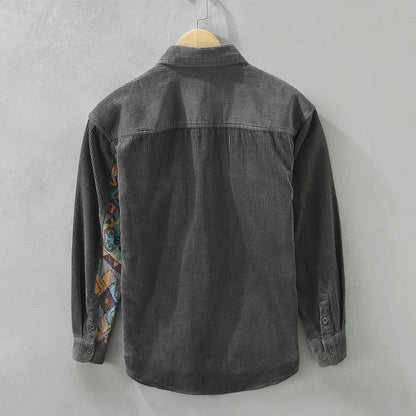 Men's Vintage Casual Overshirt with Patterned Chest Pocket – Urban Relaxed Fit
