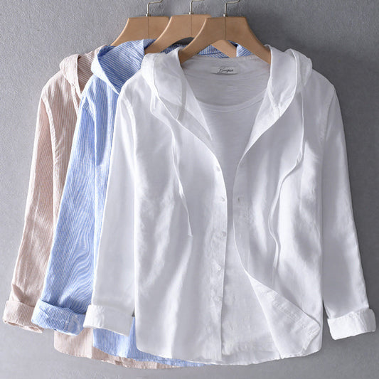Women's Casual Hooded Button-Up Shirt – Lightweight Everyday Blouse with Relaxed Fit