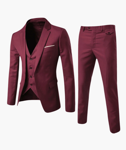 Men's 3-Piece Suit Set with Vest – Classic Formal Slim Fit for Weddings and Business