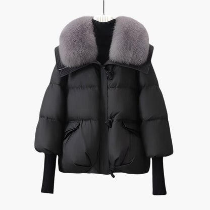 Women's Luxury Puffer Jacket with Faux Fur Collar – Elegant Winter Fashion Coat