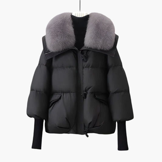Women's Luxury Puffer Jacket with Faux Fur Collar – Elegant Winter Fashion Coat