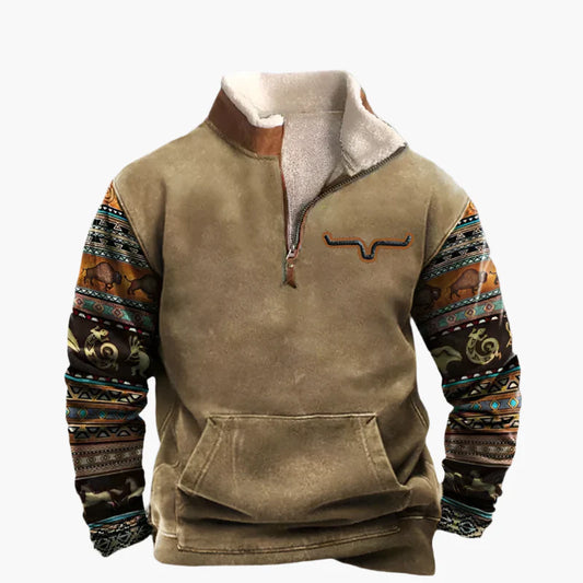 Men's Vintage Western Aztec Quarter-Zip Fleece Sweatshirt