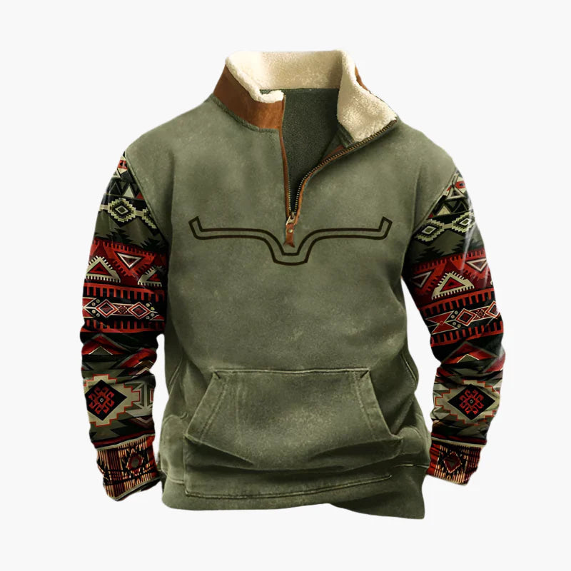 Men's Vintage Western Aztec Quarter-Zip Fleece Sweatshirt