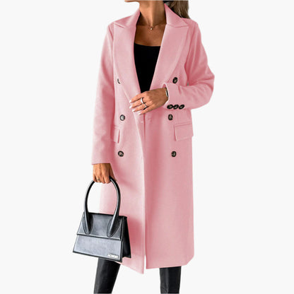 Women's Elegant Double-Breasted Winter Coat – Classic Long Tailored Overcoat for Office & Everyday Style