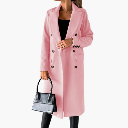 Women's Elegant Double-Breasted Winter Coat – Classic Long Tailored Overcoat for Office & Everyday Style