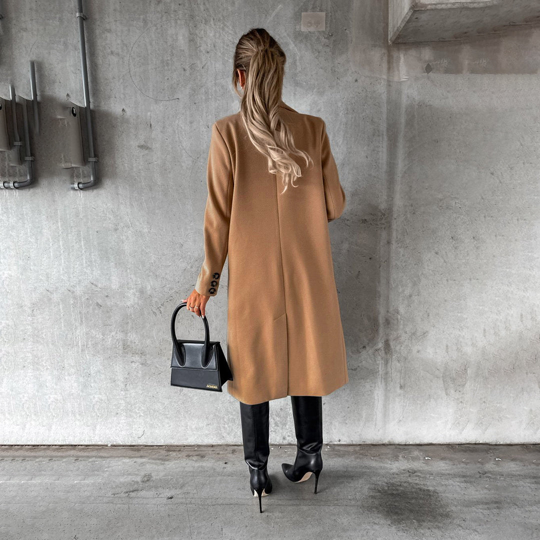 Women's Elegant Double-Breasted Winter Coat – Classic Long Tailored Overcoat for Office & Everyday Style