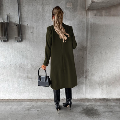 Women's Elegant Double-Breasted Winter Coat – Classic Long Tailored Overcoat for Office & Everyday Style