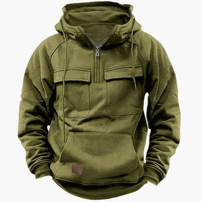Men's Outdoor Tactical Hoodie with Zipper and Utility Pockets – Winter Pullover for Everyday and Outdoor Activities
