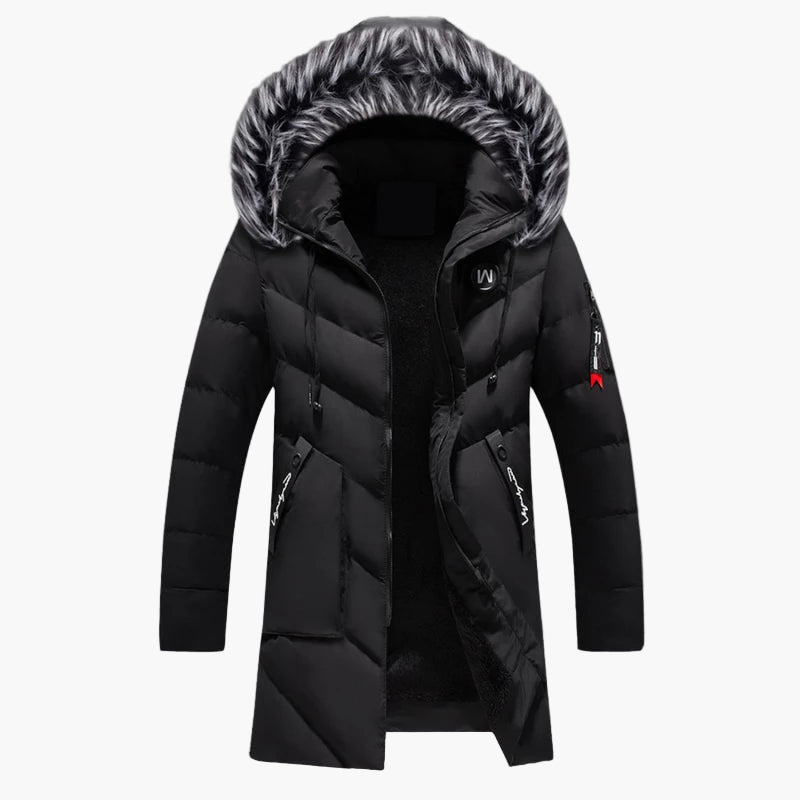 Men's Winter Puffer Parka with Hood and Faux Fur – Stylish Quilted Long Jacket for Cold Weather