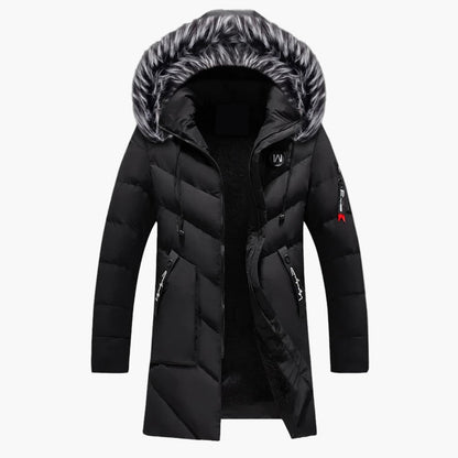 Men's Winter Puffer Parka with Hood and Faux Fur – Stylish Quilted Long Jacket for Cold Weather