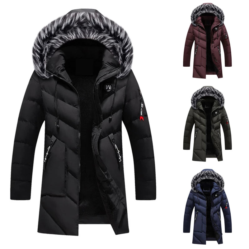 Men's Winter Puffer Parka with Hood and Faux Fur – Stylish Quilted Long Jacket for Cold Weather