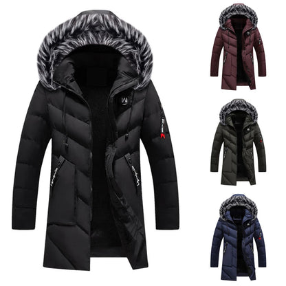 Men's Winter Puffer Parka with Hood and Faux Fur – Stylish Quilted Long Jacket for Cold Weather