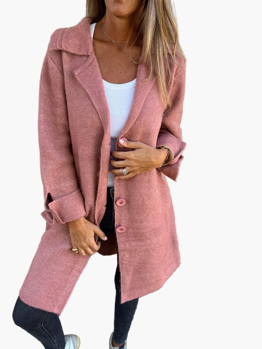 Women's Casual Long Lapel Coat with Turn-Up Sleeves – Trendy Everyday Outerwear