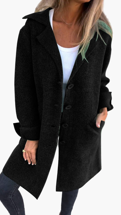 Women's Casual Long Lapel Coat with Turn-Up Sleeves – Trendy Everyday Outerwear