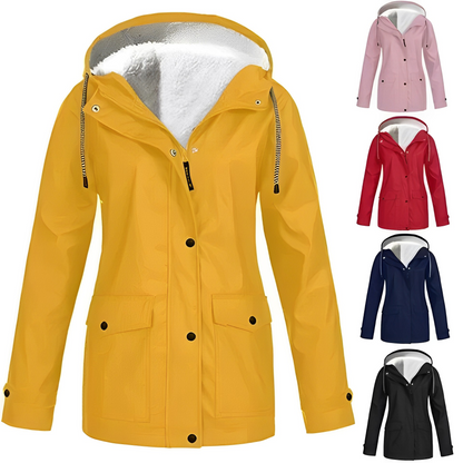 Women's CozyShield Hooded Fleece Lined Winter Rain Jacket - Outdoor Waterproof Parka