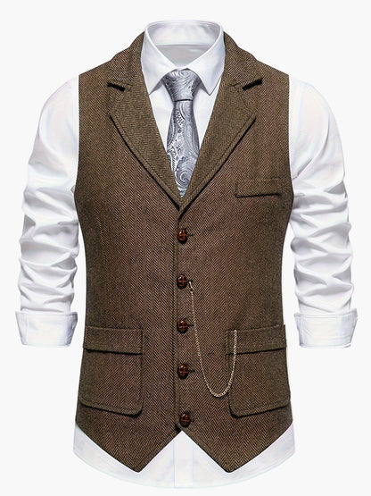 Men's Vintage Herringbone Suit Vest – Classic Formal Business Waistcoat