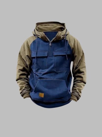 Men's Urban Casual Quarter-Zip Hoodie with Utility Pockets – Street Style Pullover for Everyday Wear