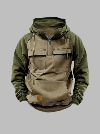 Men's Urban Casual Quarter-Zip Hoodie with Utility Pockets – Street Style Pullover for Everyday Wear