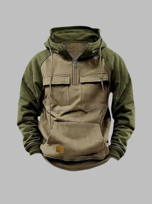 Men's Urban Casual Quarter-Zip Hoodie with Utility Pockets – Street Style Pullover for Everyday Wear