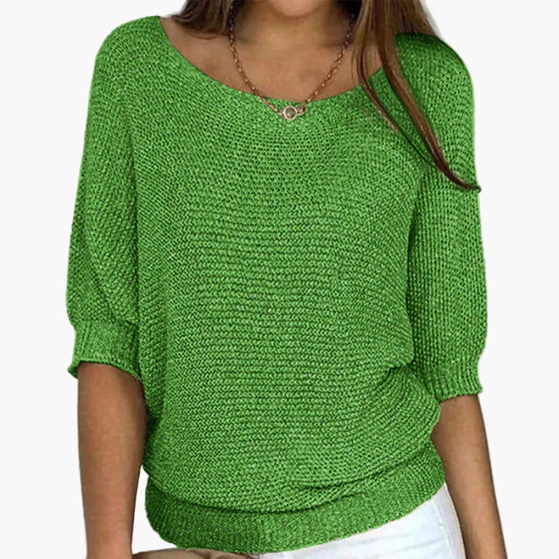 Women's Relaxed Fit 3/4 Sleeve Knit Pullover – Casual Everyday Sweater Top