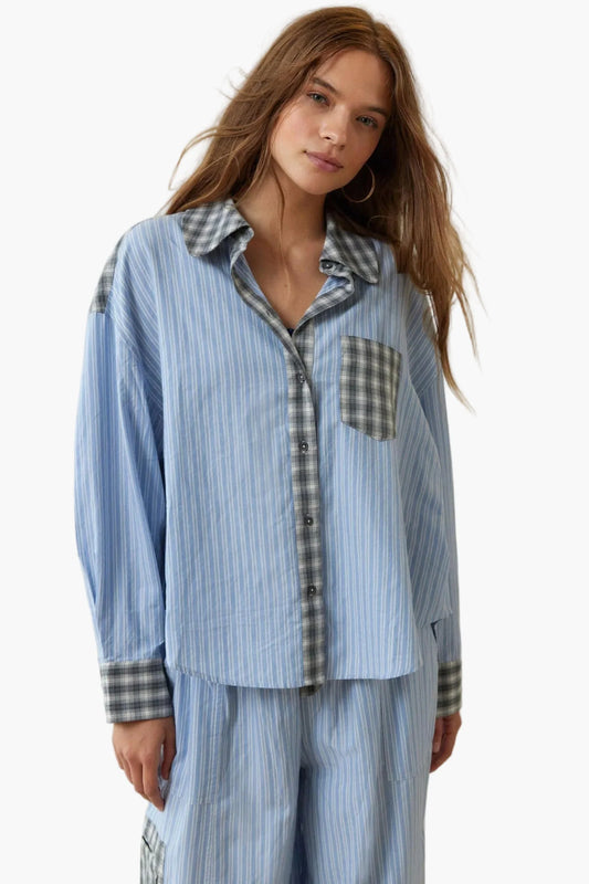 Women's Relaxed Fit Pajama Set with Plaid Accents – Casual Home & Sleepwear