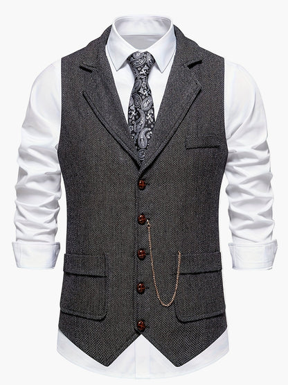 Men's Vintage Herringbone Suit Vest – Classic Formal Business Waistcoat