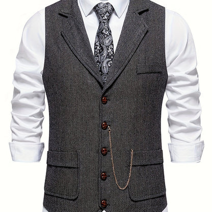 Men's Vintage Herringbone Suit Vest – Classic Formal Business Waistcoat