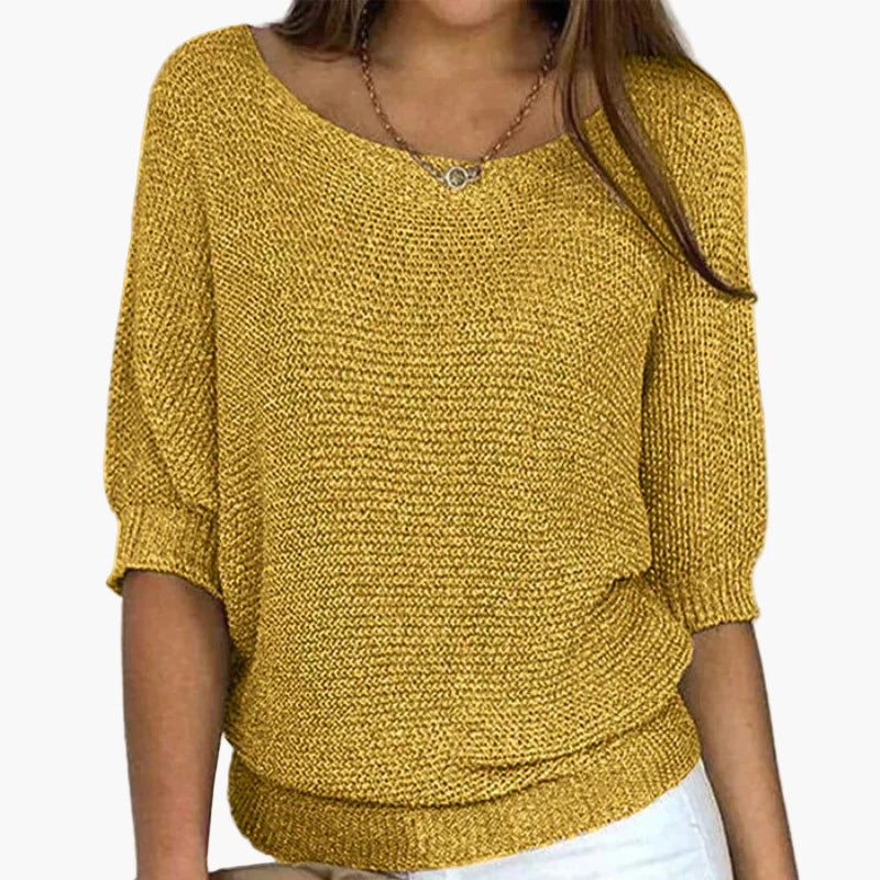 Women's Relaxed Fit 3/4 Sleeve Knit Pullover – Casual Everyday Sweater Top
