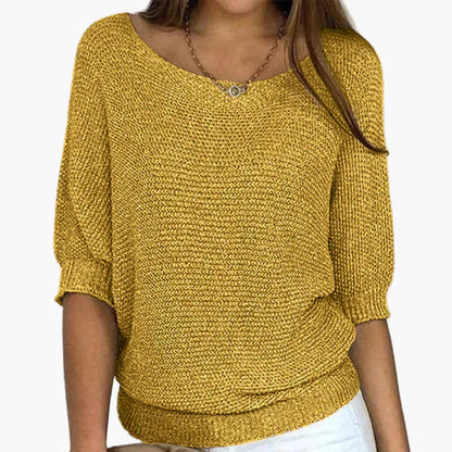 Women's Relaxed Fit 3/4 Sleeve Knit Pullover – Casual Everyday Sweater Top